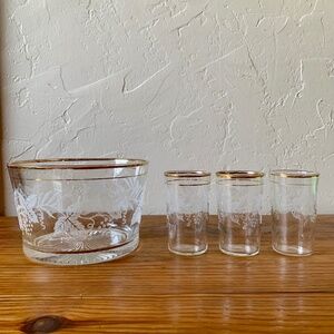 Vintage Bartlett Collins Set – Etched Grapevine, Gold Rim, Mid-Century